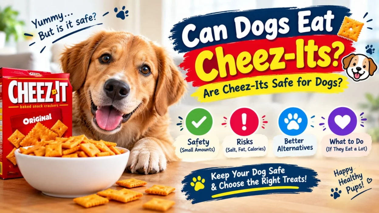 Can dogs eat Cheez-Its? A dog beside Cheez-It crackers with safety tips and healthier treat alternatives.