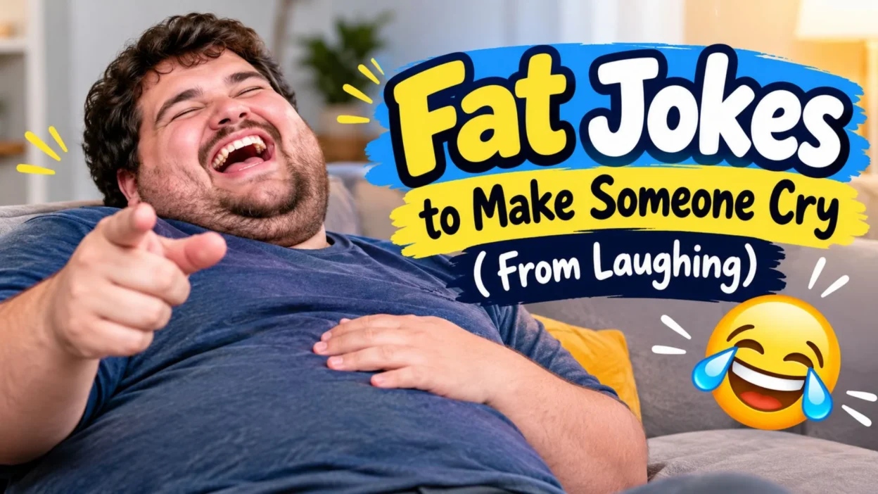 Funny fat jokes for a good laugh, featuring playful comedy and tears-of-joy humor.