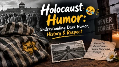 Holocaust humor history and respect concept with a memorial-inspired dark humor theme