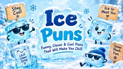 Ice puns with funny, clever, and cool winter-themed ice cube characters
