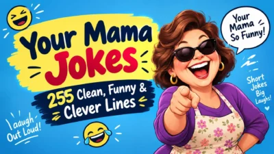 Your Mama Jokes: 255 clean, funny, and clever jokes featured in a colorful cartoon design.