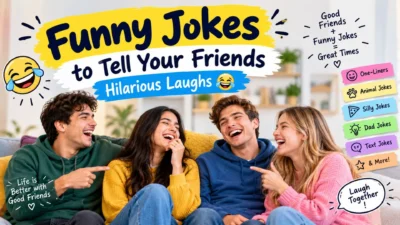 Funny jokes to tell your friends with laughing friends, silly jokes, one-liners, and hilarious humor.